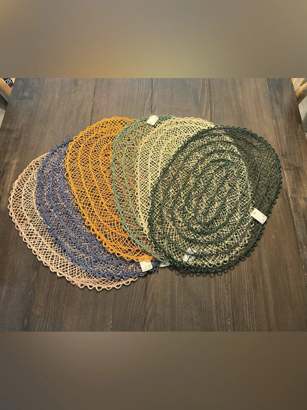 Vintage 70s Abaca Fiber Woven Oval Placemats Set of 6 Boho MCM